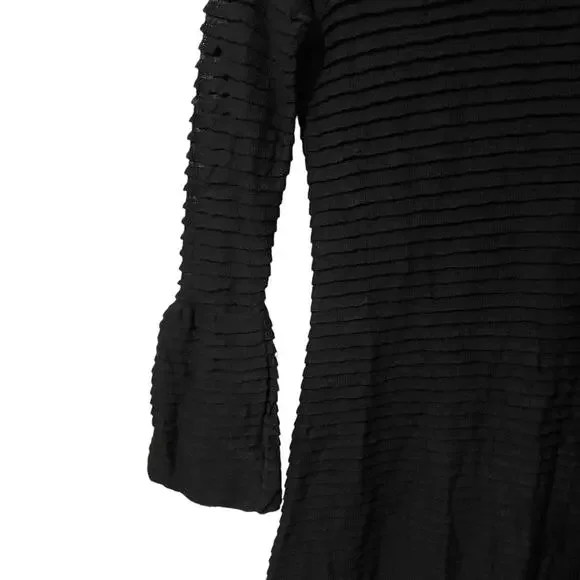 Alice + Olivia Black Knit Sweater Ribbed Bell Long Sleeve Mini Dress Size Small - Picture 4 of 4